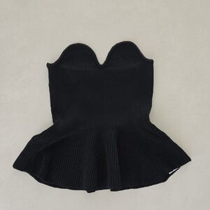 Zara Black Ribbed Strapless Peplum Top Size S